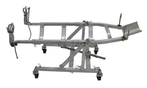 Minitube, Cradle for laparoscopy in sheep; The cradle is designed for laparoscopic insemination of small ruminants, surgical interventions, semen collection with electro ejaculation, Dimensions in use: 1345 x 680 x 560 mm (W x H x D), Dimensions folded: 550 x 310 x 270 mm (W x H x D), Weight: 16 kg Prod. No. 23700/3000