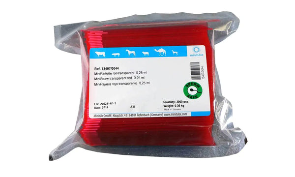 Bag of 2,000 Transparent Red Minitube, 0.25 ml MiniStraw; Standard for the freezing of semen worldwide. Prod. No. 13407/0044 