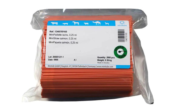 Bag of 2,000 Salmon Minitube, 0.25 ml MiniStraw; Standard for the freezing of semen worldwide. Prod. No. 13407/0160