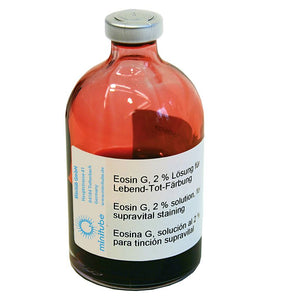 Minitube, Eosin G stain, 2% solution for live/dead cells; Stains damaged or dead sperm cells red. Supravital sperm stain with Eosin. 50 ml Prod. No. 15405/0025