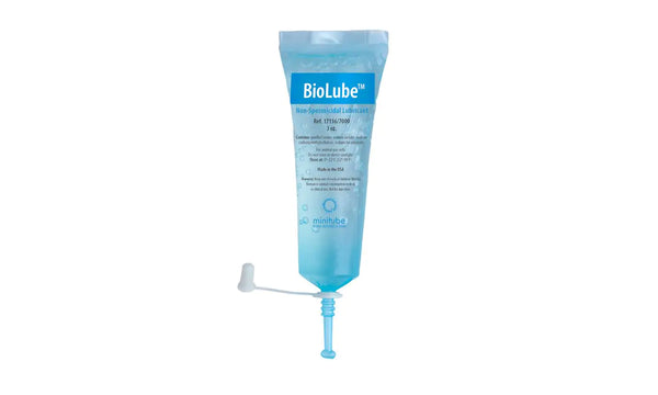 Minitube, BioLube, non-spermicidal lubricant, 3 oz; Non-spermicidal lubricant, made in the USA. Prod. No. 17116/7000