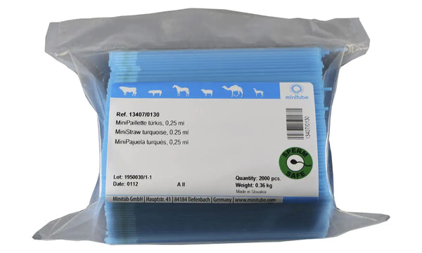 Bag of 2,000 Turquoise Minitube, 0.25 ml MiniStraw; Standard for the freezing of semen worldwide. Prod. No. 13407/0130