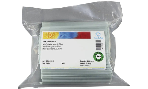 Bag of 2,000 Grey Minitube, 0.25 ml MiniStraw; Standard for the freezing of semen worldwide. Prod. No. 13407/0070 