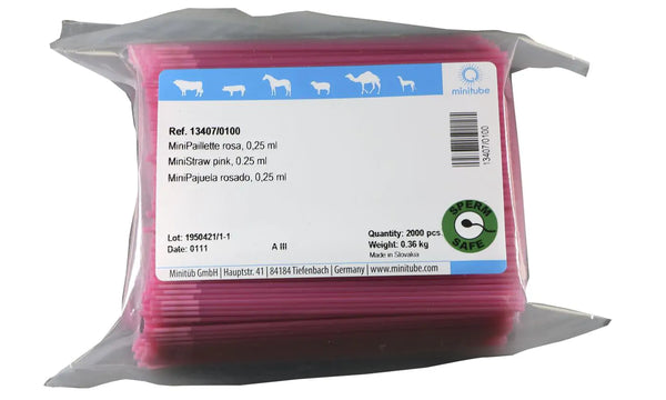Bag of 2,000 Pink Minitube, 0.25 ml MiniStraw; Standard for the freezing of semen worldwide. Prod. No. 13407/0100 