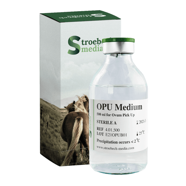 Stroebech Media, Equine OPU Medium; 500 ml medium in glass bottle Prod. No. 4.01.500