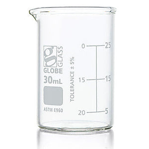 Beaker, Globe Glass, Low Form Griffin Style 30ml