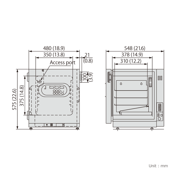 PHCBI IncuSafe Multigas Incubator Dimensions