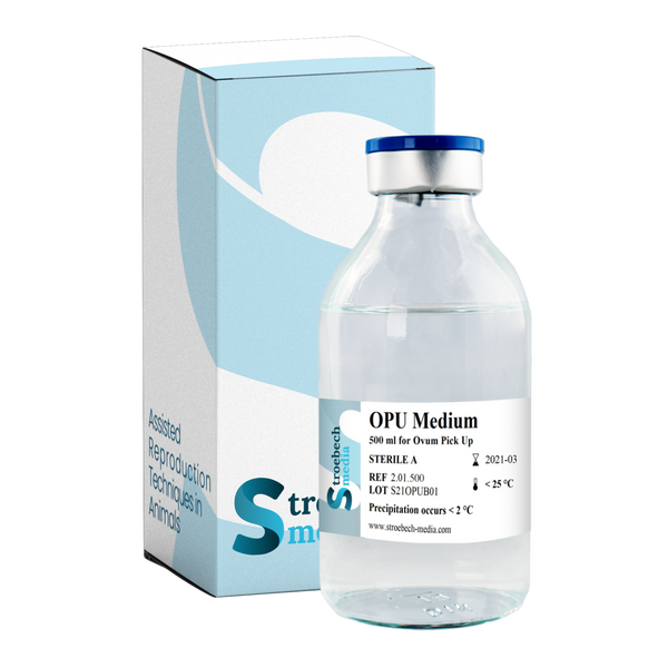 Stroebech Media, Bovine OPU Medium; 500 ml medium in glass bottle Prod. No. 2.01.500