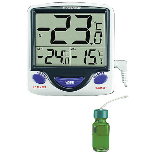 Traceable Jumbo Fridge/Freezer Digital Thermometer with Calibration; 1 5-mL Bottle Probe